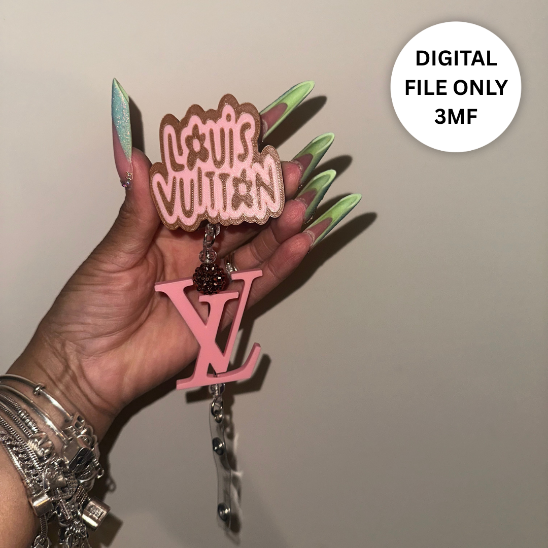 Designer-Inspired LV Badge Reel – Digital 3MF File Only + Charm