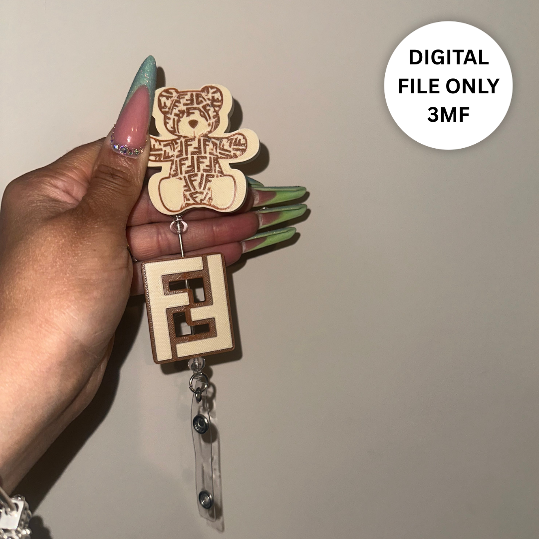 Designer-Inspired FF Badge Reel – Digital 3MF File Only + Charm
