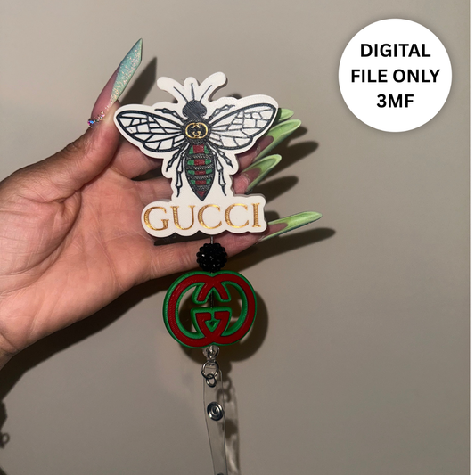 Designer-Inspired Bee Badge Reel – Digital 3MF File Only + Charm