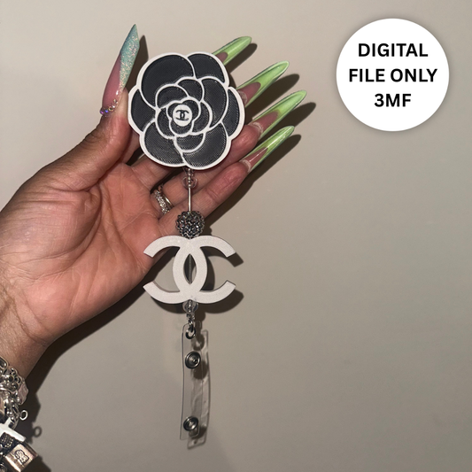 Designer-Inspired CC Badge Reel – Digital 3MF File Only + Charm