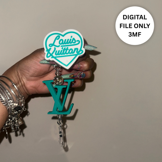 Designer-Inspired LV Badge Reel 2 – Digital 3MF File Only + Charm